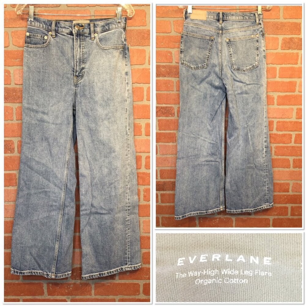 Everlane Way High Waisted Wide Leg Flare Ankle Jeans Size 26 Organic Cotton Boho